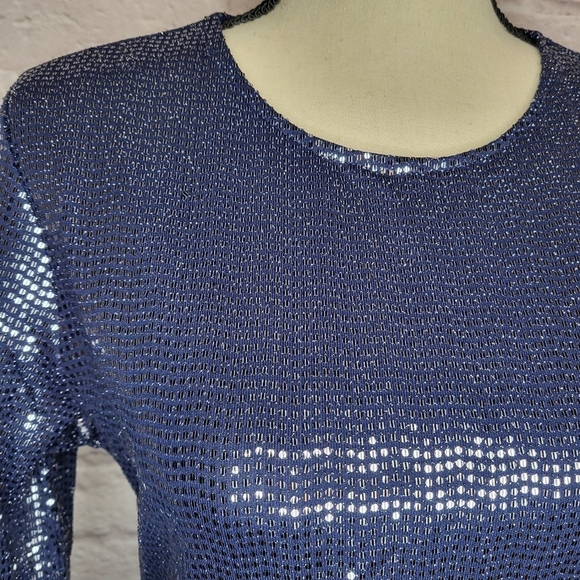 H&M Divided blue silver shimmer bodycon open back long sleeve mini dress sz L - Picture 4 of 12